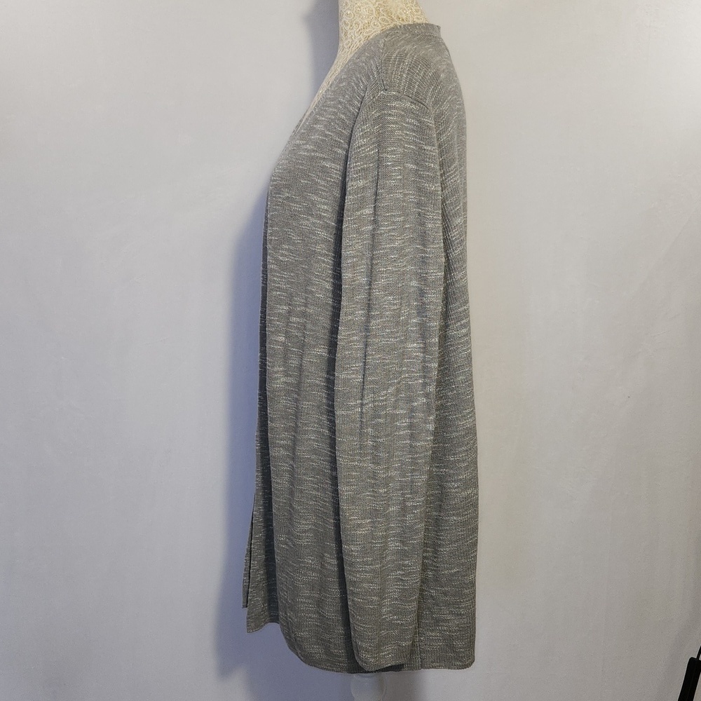 J Jill Women's Size L Gray Open Front Long Sleeve Cotton Linen Blend Cardigan - Picture 5 of 12